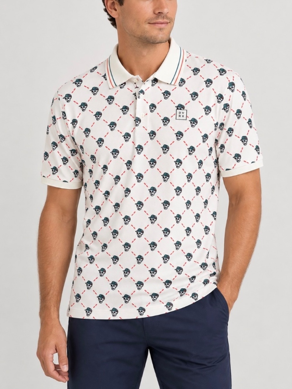 Devereux Golf Skull Caddie NWT Men's Polo Sz XXL Skull Print Performance